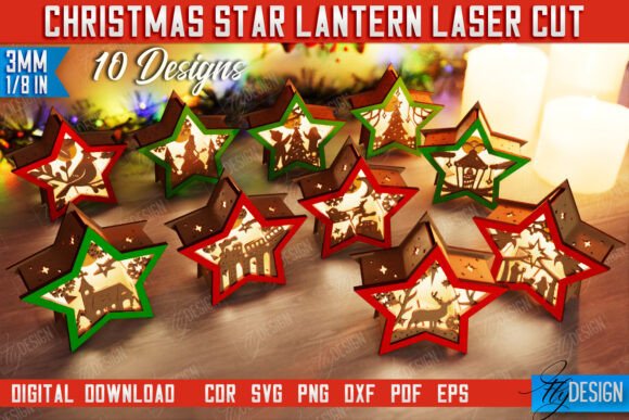 3D Christmas Shadow Star Lantern Bundle for Winter Amp
