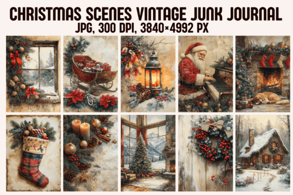 Christmas Scenes Vintage Junk Journal Print Templates Review