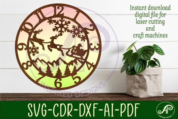 Christmas Wall Clock Laser Cut File: Winter Amp Design
