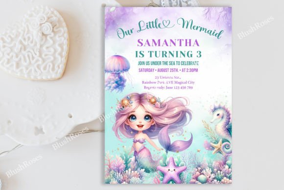 Cute Purple and Teal Mermaid Birthday in Print Templates