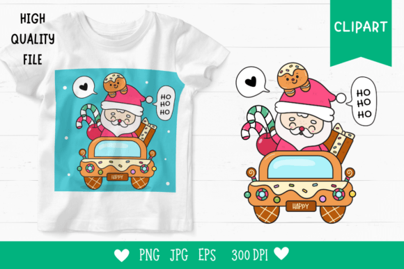 Cute Santa Car Gingerbread for T-Shirt Designs