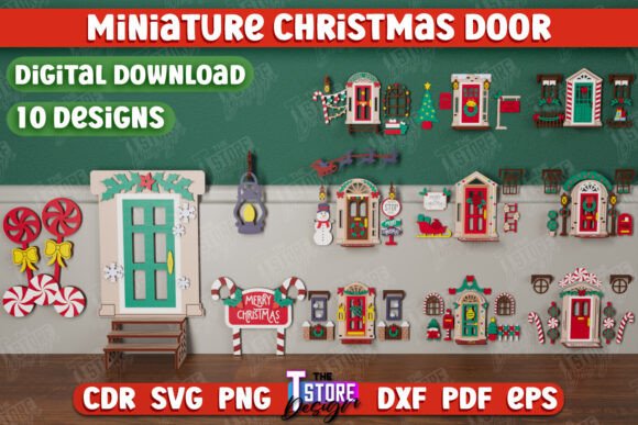 Miniature Christmas Door Bundle Elf Door for Winter Amp