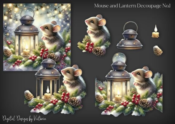 Mouse and Lantern Decoupage No.1 for Crafts