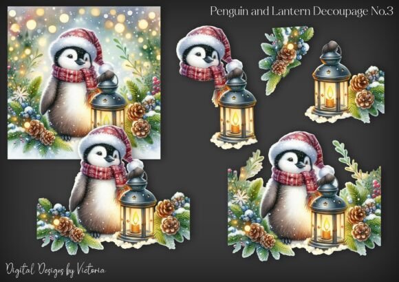 Penguin and Lantern Decoupage No.3 for Crafts