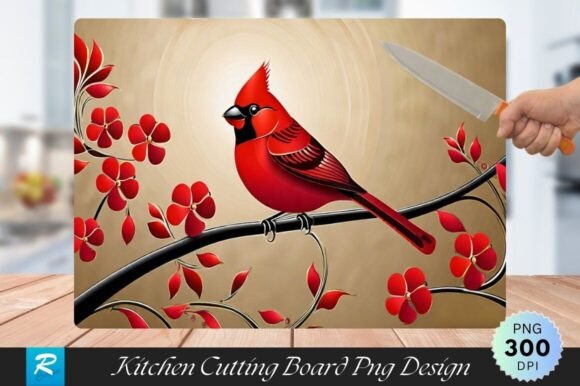 Red Bird Cutting Board Sublimation PNG for Crafts