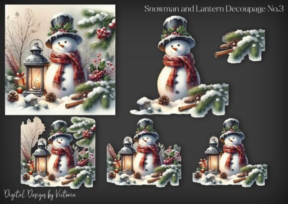 Snowman and Lantern Decoupage No.3 for Crafts