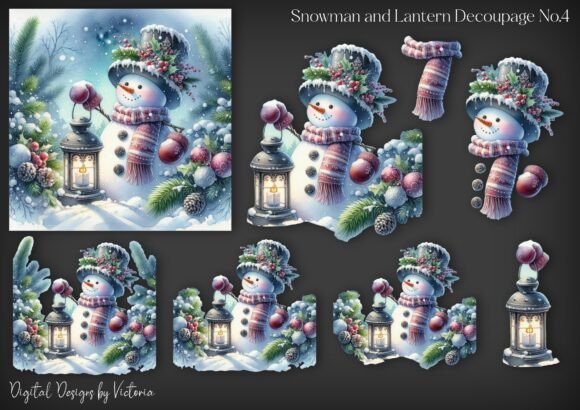 Snowman and Lantern Decoupage No.4 for Crafts