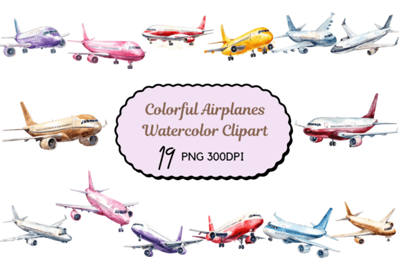 Watercolor Airplanes Clipart for Crafts