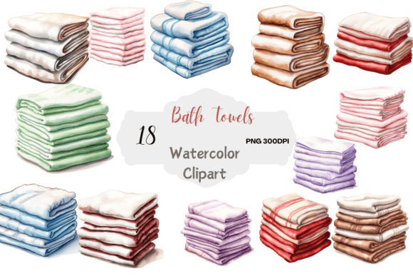 Watercolor Bath Towels Clipart for Crafts