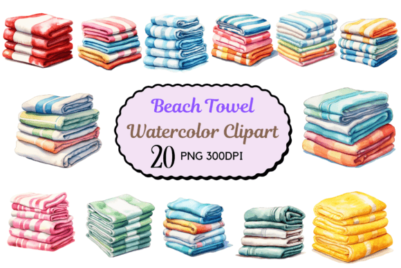 Watercolor Beach Towel Clipart for Crafts