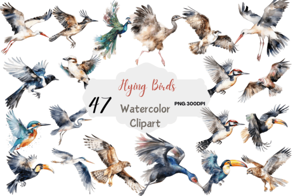 Watercolor Flying Birds Clipart for Crafts