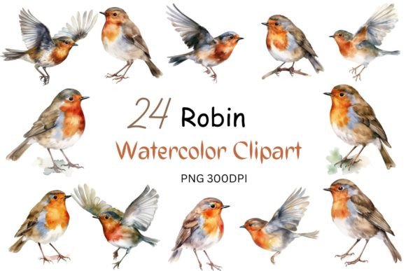 Watercolor Robin Clipart Sublimation for Crafts