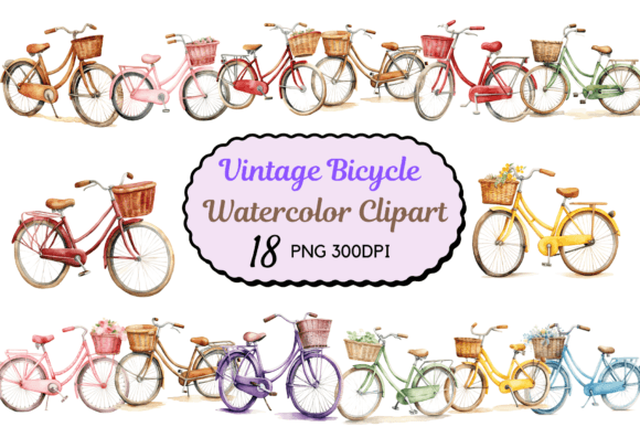 Watercolor Vintage Bicycle Clipart for Crafts