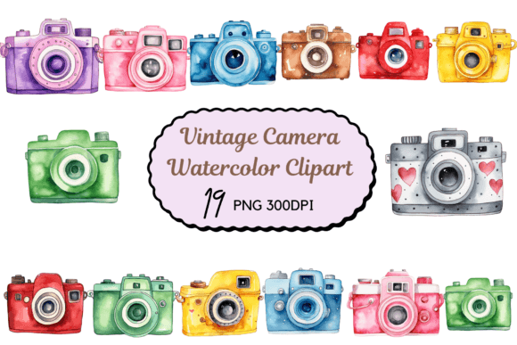 Watercolor Vintage Camera Clipart for Crafts