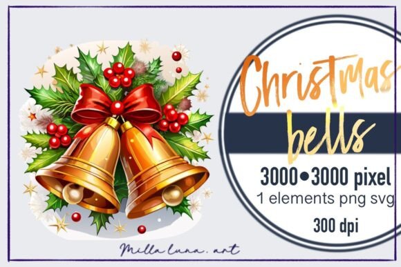 Watercolour Christmas Bells PNG for T-Shirt Designs